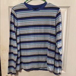 Lands' End Long Sleeve Blue and Gray Tee Classic Stripes